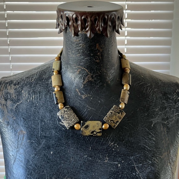 Jasper and Gold Pearl 18” Necklace and Earrings Set Sterling Silver - Picture 3 of 11